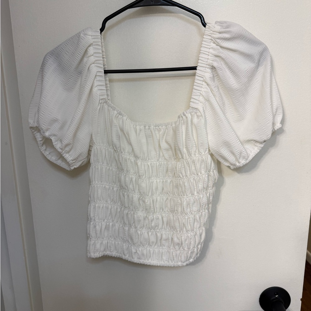 Elodie Cream Puff Sleeve Smocked Crop Top - Picture 3 of 3
